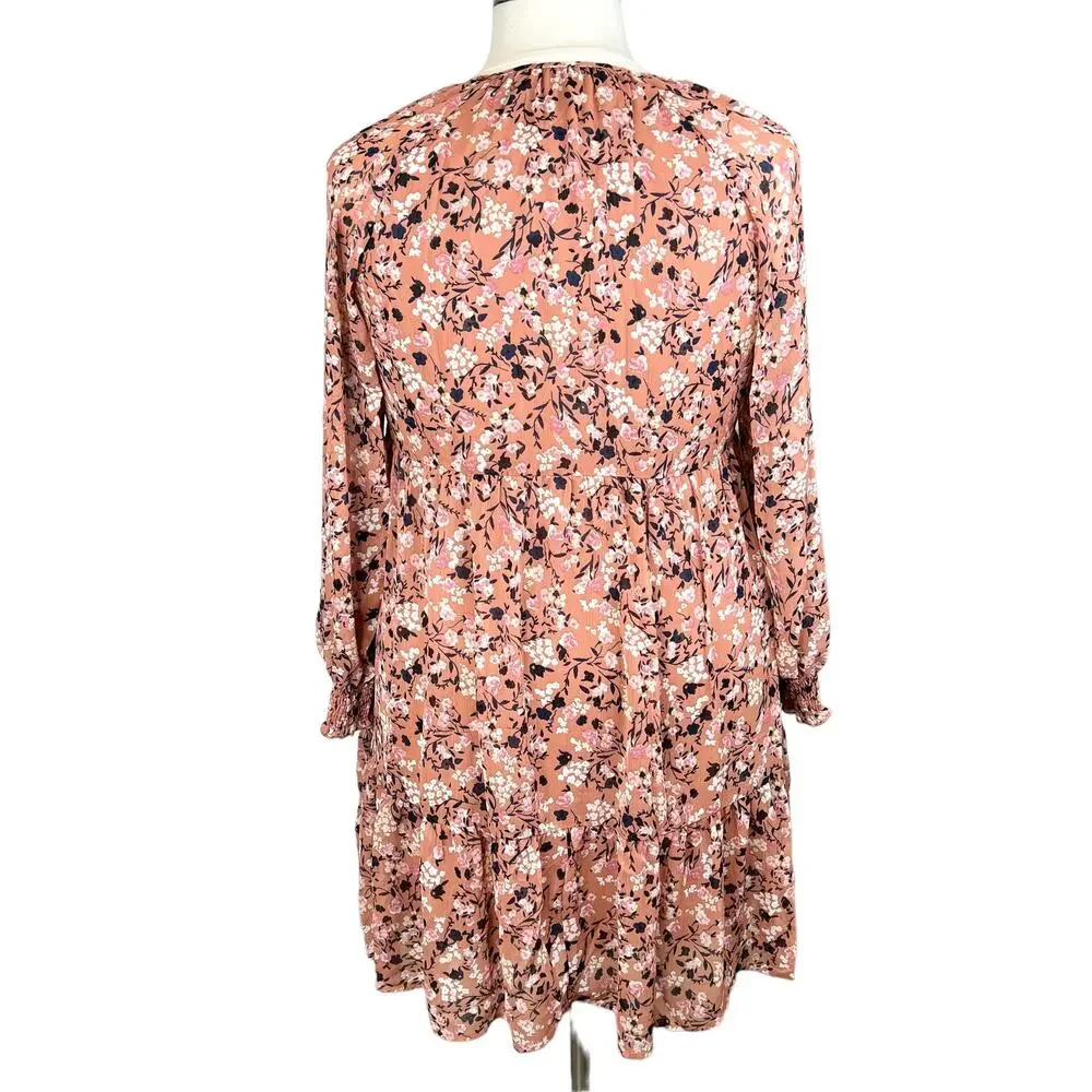NWT Adyson Parker Floral Tiered Puff Long Sleeve Dress Sz 1X Cedarwood Combo